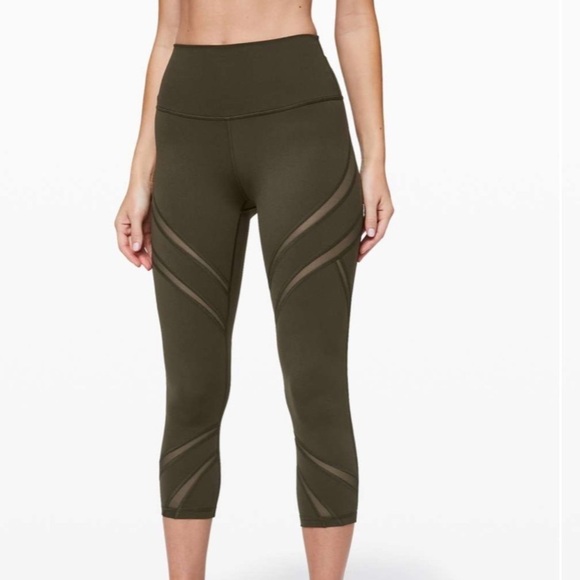Lululemon Wunder Under High-Rise Crop Mesh Dark Olive - Picture 1 of 7
